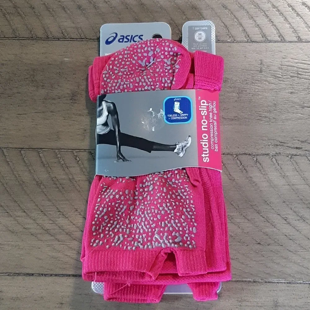 Asics Womens Performance Sport Fashion Pink Knee High Toeless No-Slip Socks NWT